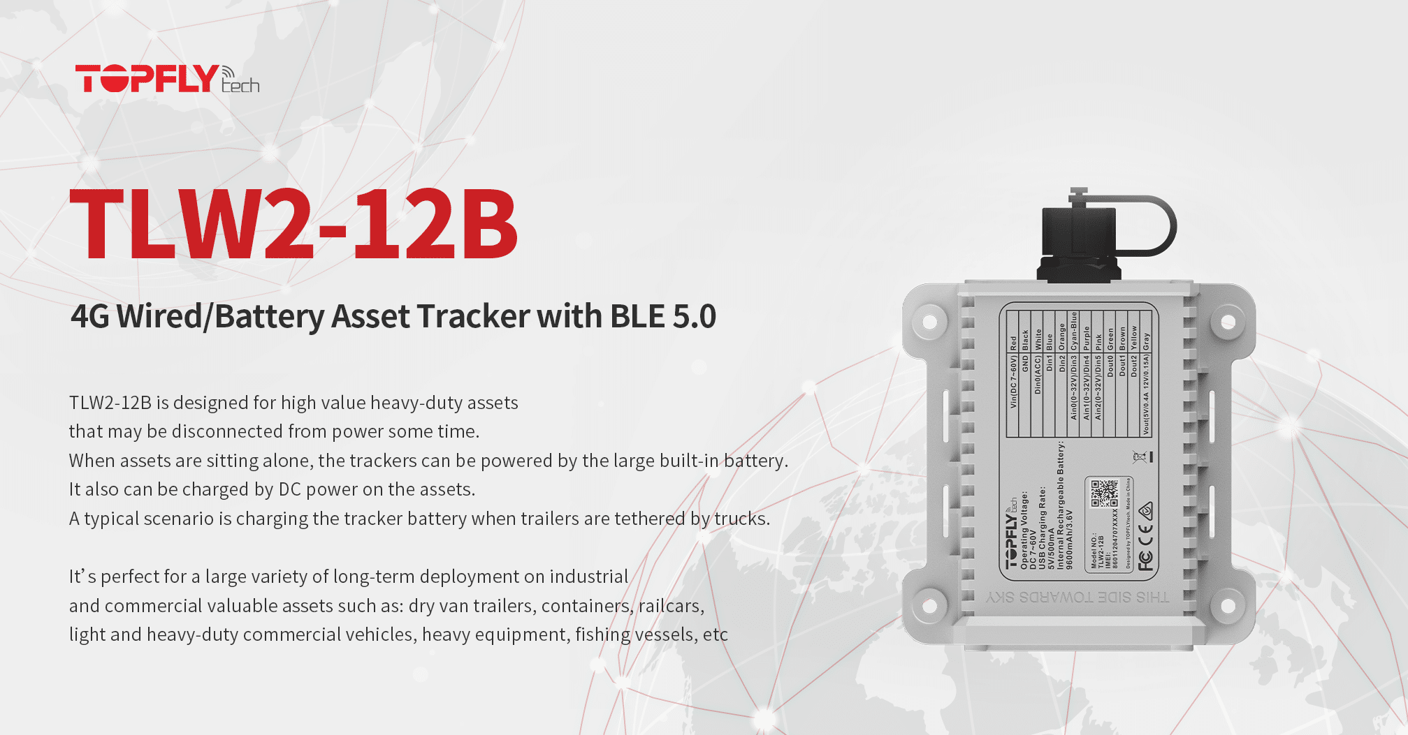 TLW2-12B | Rastreador de activos 4G con cable / batería