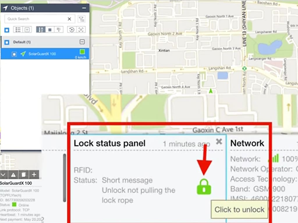 Tracking Platform by TOPFLYtech, SolarGuardX locking System can unlock by RFID, APP & Platform command