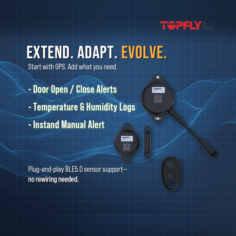 Bluetooth low energy /BLE Sensors for Door open and close status, temperature and humidity logs for cold chain visibility and reefer container visibility by TOPFLYtech
