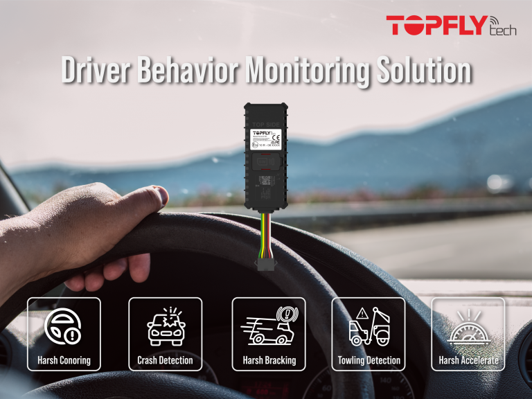 Driver Behavior Solution Vehicle Tracking by TOPFLYtech Icons representing speeding, harsh braking, and aggressive cornering detection