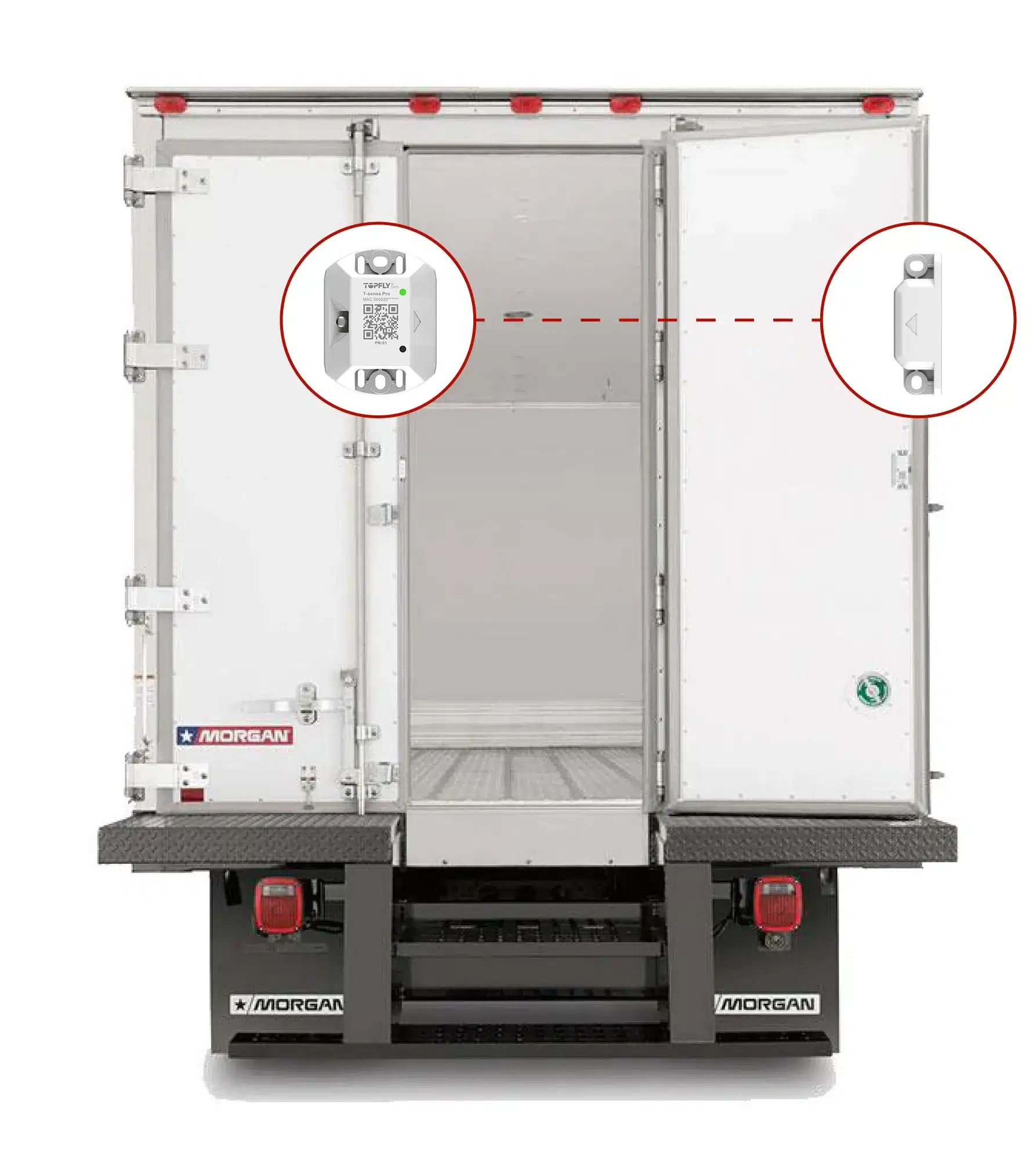 T-sense PN01 Door Sensor on truck door for door status monitoring