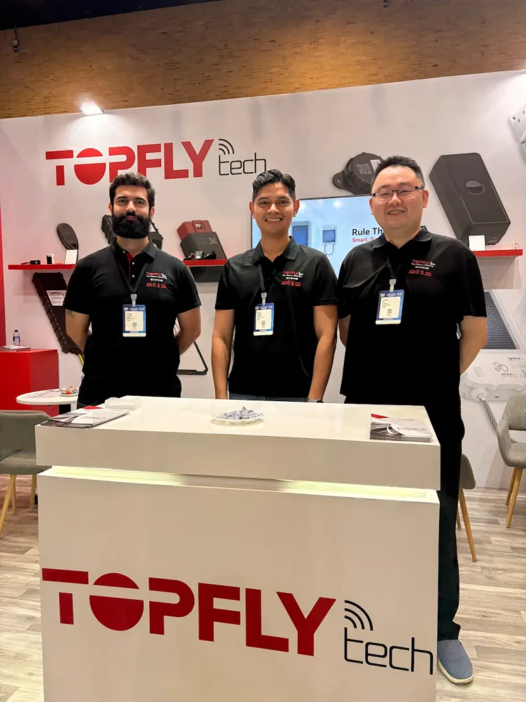 TOPFLYtech LATAM team at ESS+ 2026 in Bogotá, supporting customers and partners with regional sales and technical expertise.