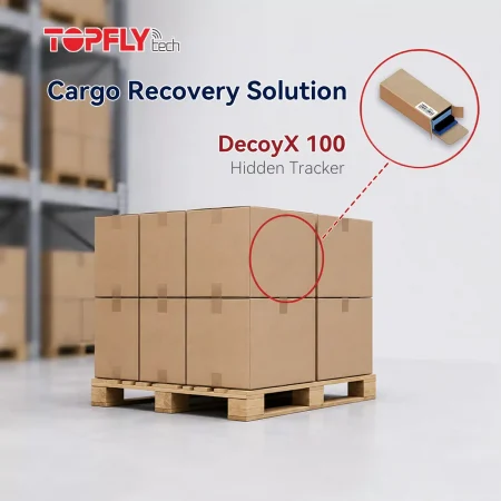 Warehouse racks and forklift illustrating a DecoyX 100 asset tracking application
